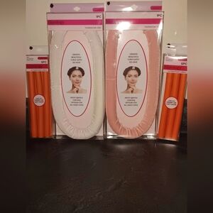 Heatless Hair Roller Set - White and Pink  4 Piece Bundle Set.